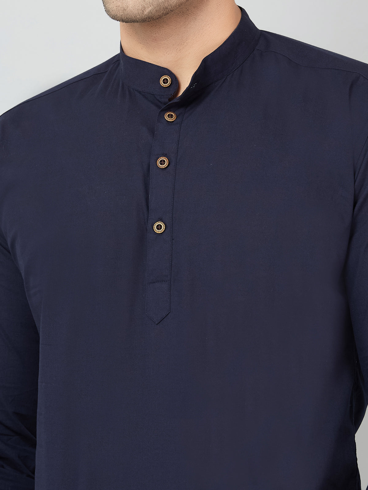 Louis Monarch Men Solid Navy Blue Pure Cotton Straight Short Kurta